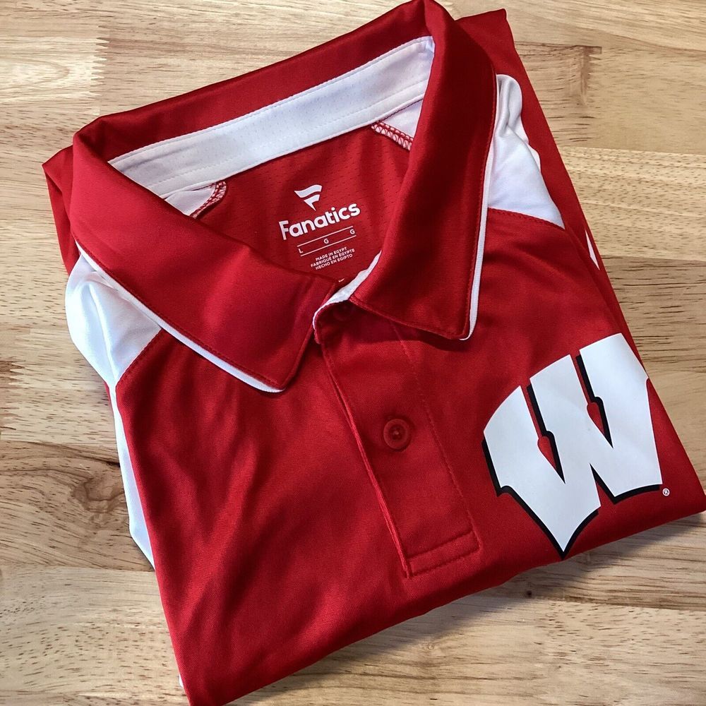 Mens Fanatics Wisconsin Badgers performance Polo Red/white Large‎